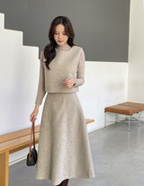 [3 piece set] ReadyU Half-Neck Knit Wool Vest Skirt Set