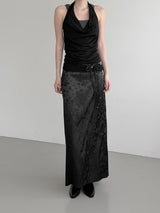 Rose Jacquard Satin Long Skirt