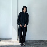 Minimalist Structural Aesthetic Drawstring Hem Striped Stand Collar Jacket