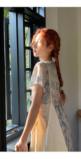 French flower shirring wrap dress