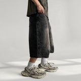 Spot Damage Crack Wash Denim Bermuda
