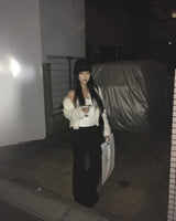 バンディングブラックルーズブーツカットパンツ