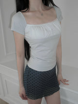 [MADE] Dual-Tone Contrast Lace Shirred Top