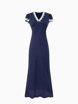 VINTAGE LACE-TRIM POLKA DOT MAXI DRESS