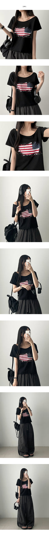 Edding Unfoot Off-Shoulder Printed Short Sleeve