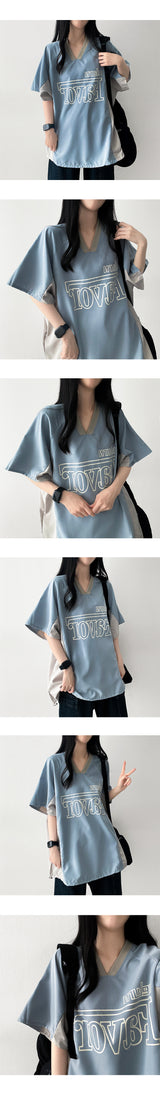 エペーターオーバーサイズフィットカラーリングVネックショートスリーブTシャツ