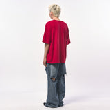 オーバーサイズシルケットスクープネックTシャツ RED
