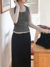Strap Halter Neck Warm Shirring Sleeveless (2color)