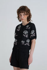 Rose half cardigan_charcoal