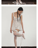 rirri Summer New Arrival Lace Trim Bow Accent Princess A-Line Slimming Short Dress