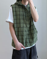 Crinkle Check Hooded Anorak Vest