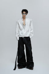 Lace V-Neck Layered Satin Blouse