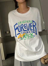 イージーロング ラウンド レタリング タトゥー グラフィック オーバーサイズ Tシャツ 3カラー
