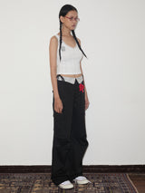 rirri SS24 Cotton-Tencel Relaxed Cargo Pants with All-Over Print in Black