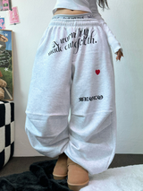 ハートタトゥー💕🖤ピンタックワイドパラシュートジョガーパンツ 🤍🖤🩷3カラー