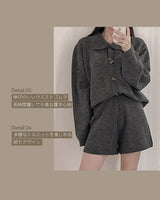 ニットカーディガン & ショートパンツセットアップ