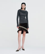 Color Strap Velour Frill Skirt _ BROWN
