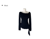 Mulder Off-Shoulder Unbalanced Shirring Frill Knit