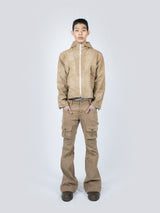 Curved Cargo Flare Pants (Beige)
