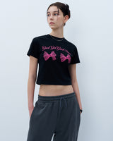 ツインリボンクロップTシャツ　ブラック