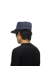プリーツ フラットトップ ストレッチ ベースボールキャップ - デニムブルー