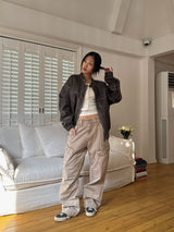 NON COLLAR LEATHER JACKET