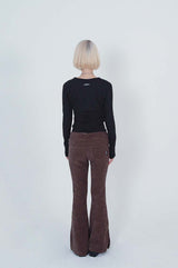 レパード ローライズ スリットパンツ_BROWN
