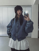Kanto incision denim two-way quilted flight jumper