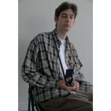 Vintage washing beige check shirts