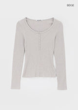 [MADE] Jane Henley Neck Ribbed Long Sleeve Tee