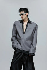 Striped V-Neck Padded Blazer