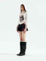Emoha Black Witch Rock Visual Kei Red and Black Plaid Pleated Skirt