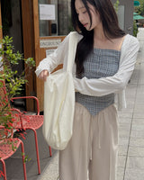 Deca cardigan & checkered sleeveless set