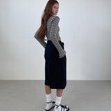 ストライプスクープネックTシャツ_ブラック
