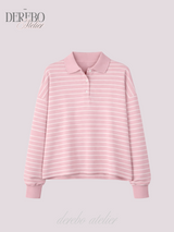 ピンクストライプルーズカラーTシャツ