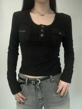 Two-Pocket Slim Button Tee