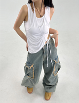VINTAGE FRAY POINT DENIM💚🖤 - OVERFIT PANTS