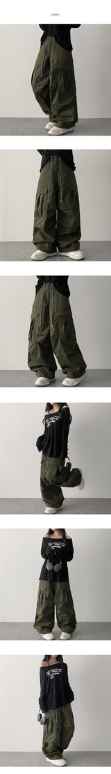 Waist String Parachute Cargo Wide Pants