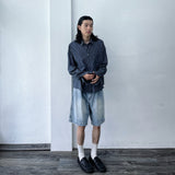 Washed Distressed Wide Shorts