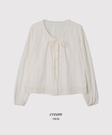 #Autumn Lace Ribbon Long Sleeve Blouse (2color)