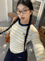 ボウイエローストライプ長袖Tシャツ