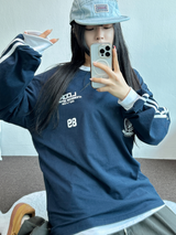 ヒップツーラインナンバーリングロゴスリーブTシャツ💙🤍🖤3カラー