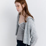 Eyelet Punching Hood Knit Cardigan Melange Gray