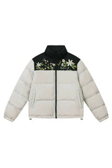 Colorblock Floral Embroidered Puffer