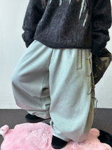 ロープラインリボンサイドセミバルーンワイドパンツ 🖤🤍 2カラーズ
