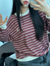 ストライプパッチスウェットシャツニット 🖤❤2COLOR
