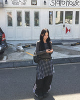 Check layered wrap skirt