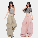 Milk Tea Beige Big-Pocket Wide Cargo Pants