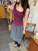 Duhin Basic Color Layered Round Sleeveless