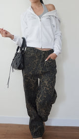 leopard denim pants